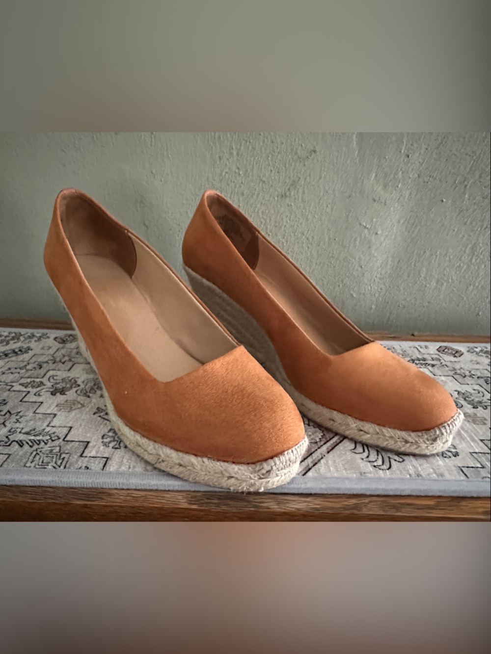 J. Crew Tan Suede Espadrille Wedge Pumps